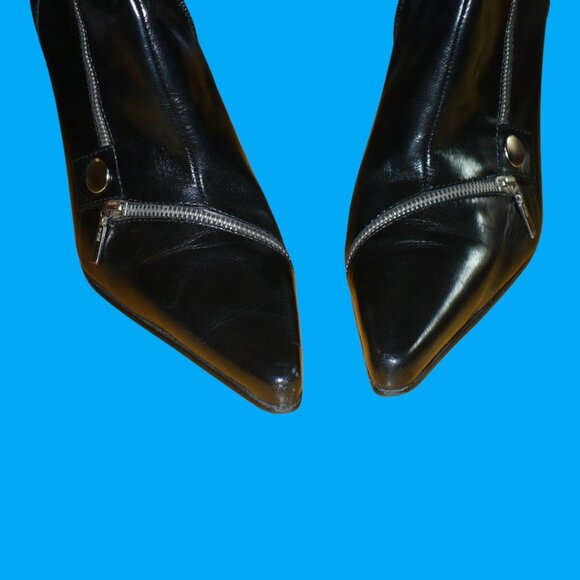Nine West Black Leather Pointed Toe Ankle Boots Awesome Zipper Accents| SZ US 9M - Picture 11 of 12